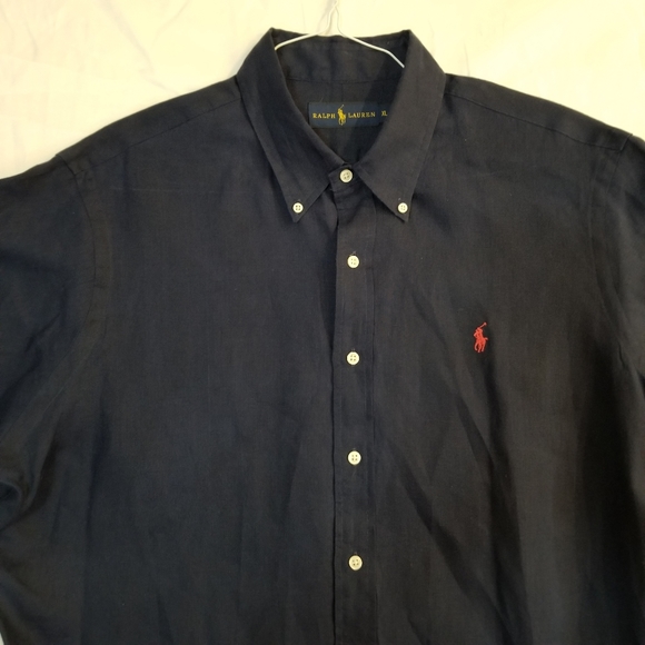 Polo Ralph Lauren Linen Navy Blue Short Sleeve Button Up Shirt XL - Picture 13 of 16